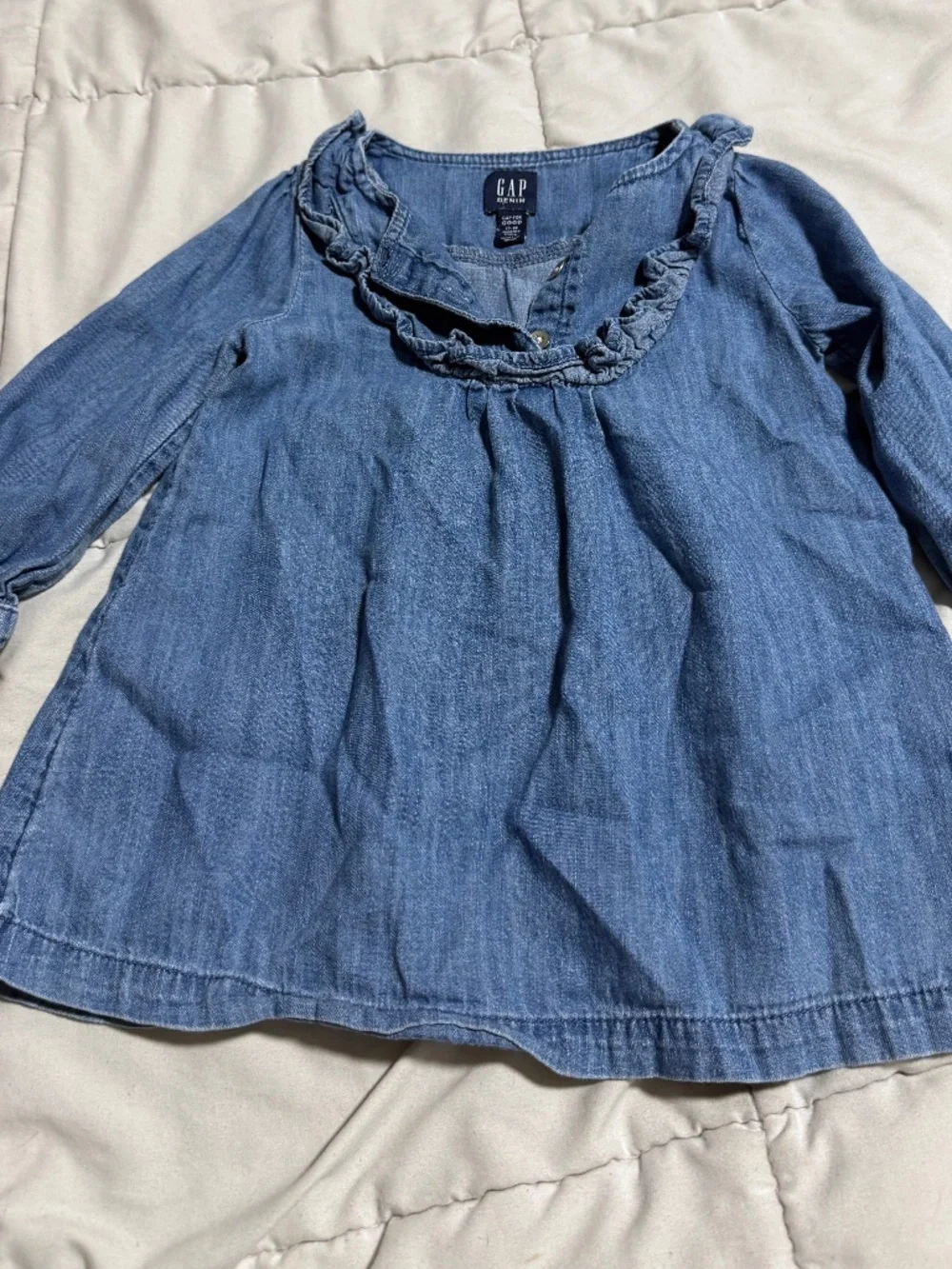GAP Denim 18 Months Long Sleeve Dress with Ruffles 100% Cotton
